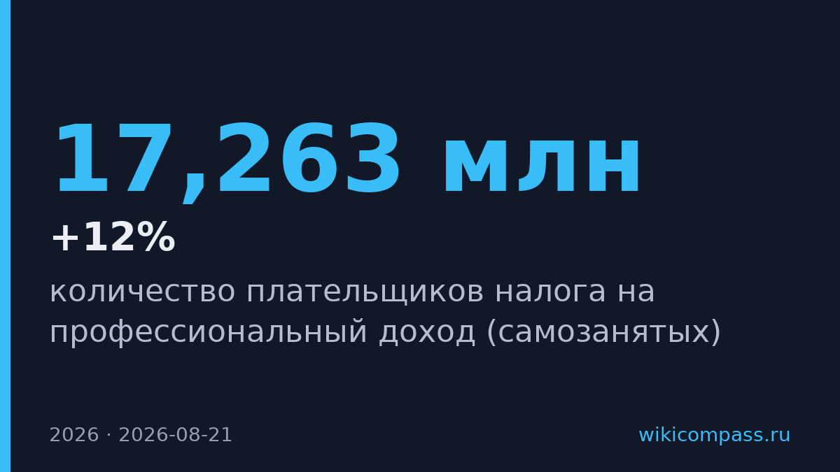 Самозанятых в России стало 17,263 млн — рост на 12% за год