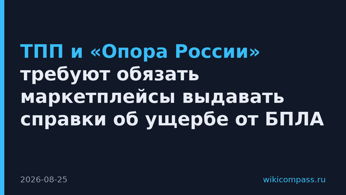 ТПП и «Опора России» требуют обязать маркетплейсы выдавать справки об ущербе от БПЛА